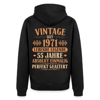 1971 Jahrgang Geburtstag 55 Jahre - Unisex Premium Bio Zip Hoodie - Schwarz - Hinten - Nico (187cm)