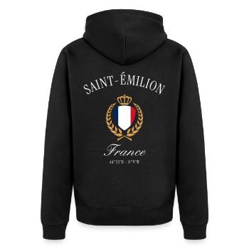 Saint-Émilion Frankreich Wappen – Reise Souvenir - Unisex Premium Bio Zip Hoodie - Schwarz - Hinten - Nico (187cm)