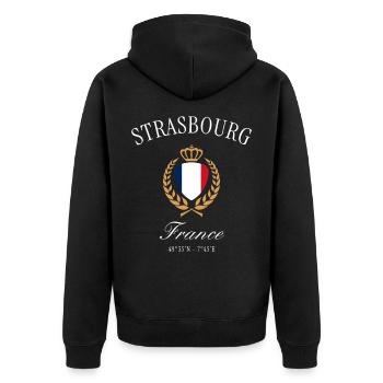 Straßburg Frankreich Wappen Krone – Reise Souvenir - Unisex Premium Bio Zip Hoodie - Schwarz - Hinten - Nico (187cm)