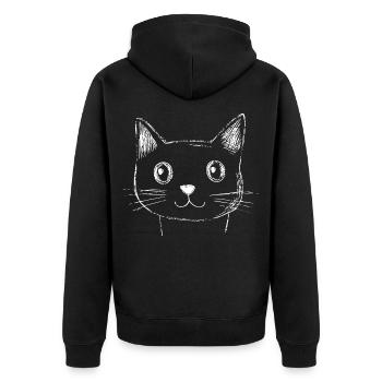Katze Gesicht Skizze  - Unisex Premium Bio Zip Hoodie - Schwarz - Hinten - Nico (187cm)