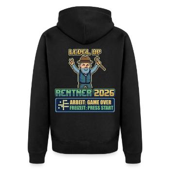 Rentner 2026 Level Up Gaming Ruhestand - Unisex Premium Bio Zip Hoodie - Schwarz - Hinten - Nico (187cm)