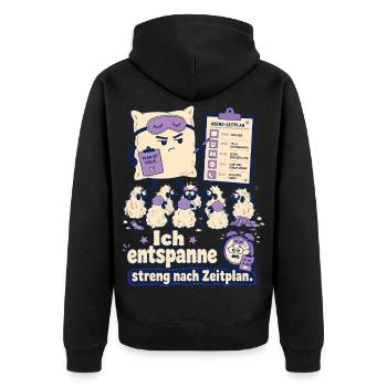Ich entspanne streng nach Zeitplan - Unisex Premium Bio Zip Hoodie - Schwarz - Hinten - Nico (187cm)