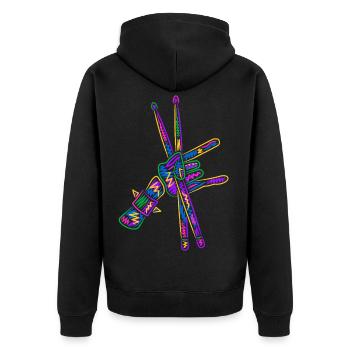 Schlagzeug Drummer bunt Kinder Jungen Schlagzeuger - Unisex Premium Bio Zip Hoodie - Schwarz - Hinten - Nico (187cm)
