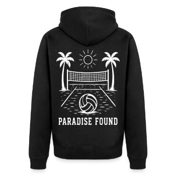 Paradise Found Beach Volleyball Sommer Paradies - Unisex Premium Bio Zip Hoodie - Schwarz - Hinten - Nico (187cm)