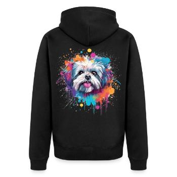 Shih Tzu Dog Splash Art Bunt - Unisex Premium Bio Zip Hoodie - Schwarz - Hinten - Nico (187cm)