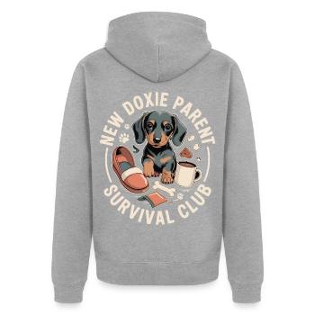 Club de survie teckel - Veste à capuche bio Premium Unisexe - gris chiné - Dos - Nico (187cm)