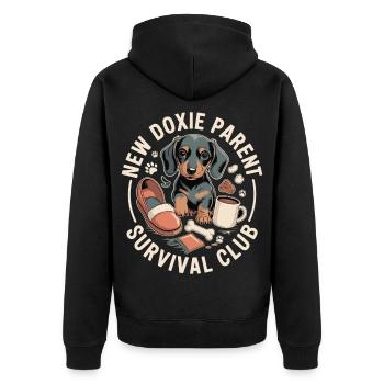 Dackel Survival Club - Unisex Premium Bio Zip Hoodie - Schwarz - Hinten - Nico (187cm)