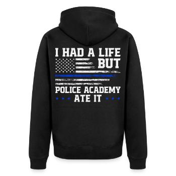 Polizeischule Überlebende Abschluss Polizeiakademie - Unisex Premium Bio Zip Hoodie - Schwarz - Hinten - Nico (187cm)