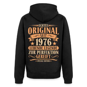 Original seit 1976 – 50. Geburtstag Retro  - Unisex Premium Bio Zip Hoodie - Schwarz - Hinten - Nico (187cm)