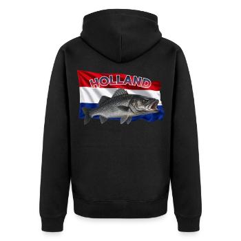 Wolfsbarsch Angeln Holland - Küstenangeln Design - Unisex Premium Bio Zip Hoodie - Schwarz - Hinten - Nico (187cm)