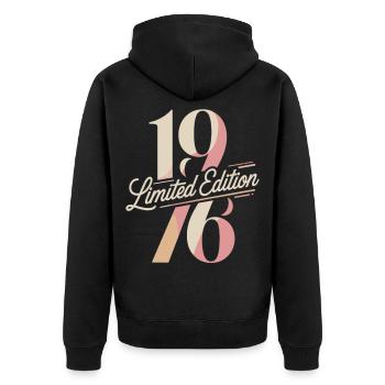 Jahrgang 1976 Limited Edition Vintage - Unisex Premium Bio Zip Hoodie - Schwarz - Hinten - Nico (187cm)