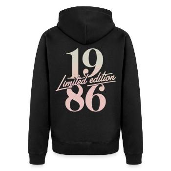 Jahrgang 1986 Limited Edition Retro - Unisex Premium Bio Zip Hoodie - Schwarz - Hinten - Nico (187cm)