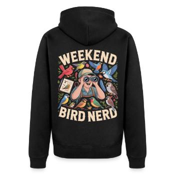 Weekend Bird Nerd Vogelbeobachter - Unisex Premium Bio Zip Hoodie - Schwarz - Hinten - Nico (187cm)