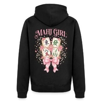 Mahj Girl Mahjong Lover Mahjong Player - Unisex Premium Organic Zip Hoodie - black - Back - Nico (187cm)