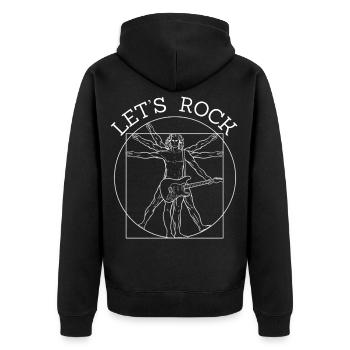 Vitruvianischer Rock mit Gitarre | Musik, Konzert - Unisex Premium Bio Zip Hoodie - Schwarz - Hinten - Nico (187cm)