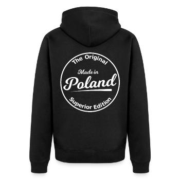 Polen Vintage Stempel Superior Edition - Unisex Premium Bio Zip Hoodie - Schwarz - Hinten - Nico (187cm)