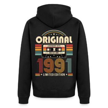 35. Geburtstag Geschenk Vintage Juni Jahrgang 1991 - Unisex Premium Bio Zip Hoodie - Schwarz - Hinten - Nico (187cm)