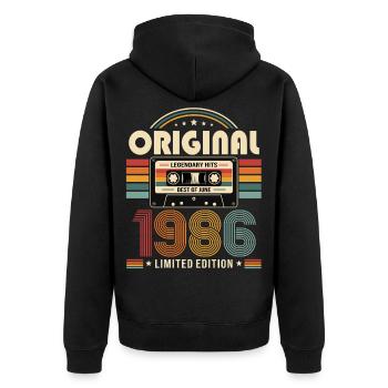 Cadeau du 40e anniversaire Millésime de juin 1986 - Veste à capuche bio Premium Unisexe - noir - Dos - Nico (187cm)