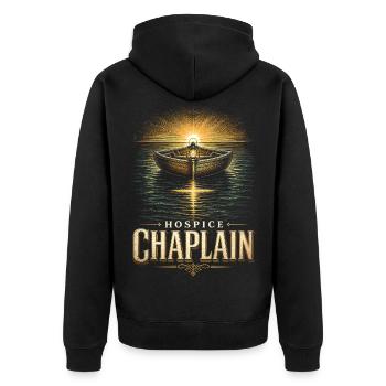 Kaplan Kleriker Pfarrer Hospizpfarrer - Unisex Premium Bio Zip Hoodie - Schwarz - Hinten - Nico (187cm)