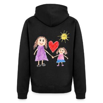 Mutter und Tochter – Herzzeichnung des Kindes - Unisex Premium Bio Zip Hoodie - Schwarz - Hinten - Nico (187cm)