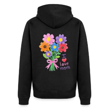 Bleistiftstrauß für Mama - Unisex Premium Bio Zip Hoodie - Schwarz - Hinten - Nico (187cm)