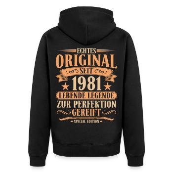 Original seit 1981 – 45. Geburtstag Retro - Unisex Premium Bio Zip Hoodie - Schwarz - Hinten - Nico (187cm)