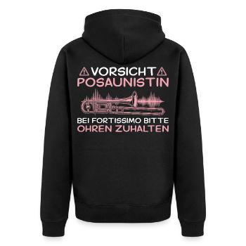 Posaunistin Bei Fortissimo Ohren zuhalten Posaune - Unisex Premium Bio Zip Hoodie - Schwarz - Hinten - Nico (187cm)