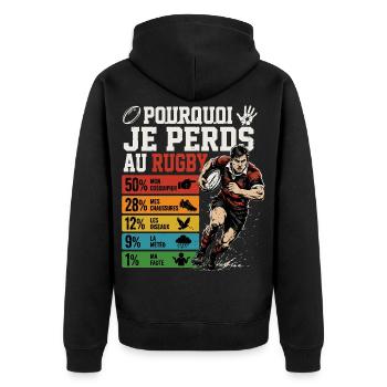 Rugby Pourquoi Je Perds Au Rugby - Veste à capuche bio Premium Unisexe - noir - Dos - Nico (187cm)