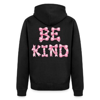 Be Kind Pink Bow T-Shirt Coquette Ästhetik - Unisex Premium Bio Zip Hoodie - Schwarz - Hinten - Nico (187cm)