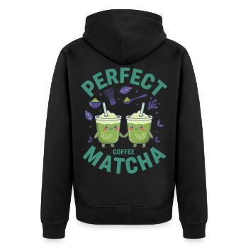 Perfect Coffee Matcha Cute Green Matcha Lover Tea - Unisex Premium Organic Zip Hoodie - black - Back - Nico (187cm)
