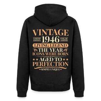 Légende vivante 1946 – 80e anniversaire Rétro - Veste à capuche bio Premium Unisexe - noir - Dos - Nico (187cm)