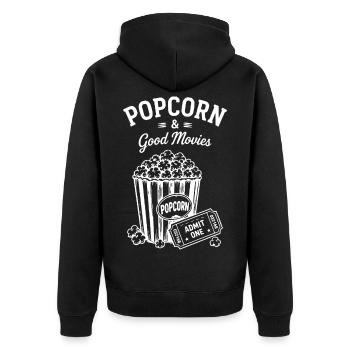 Popcorn and Good Movies Kino Film Ticket - Unisex Premium Bio Zip Hoodie - Schwarz - Hinten - Nico (187cm)