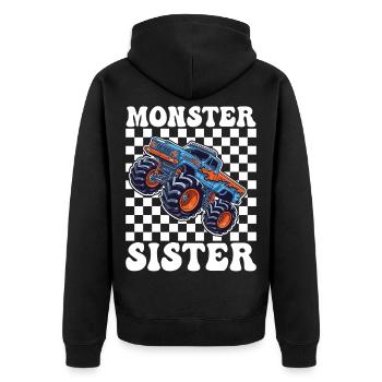 Monster Truck Sister Motif - Unisex Premium Organic Zip Hoodie - black - Back - Nico (187cm)