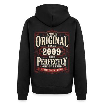 17. Geburtstag Geschenk Original Jahrgang 2009 - Unisex Premium Bio Zip Hoodie - Schwarz - Hinten - Nico (187cm)
