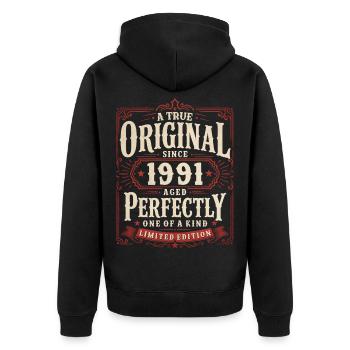 Cadeau d’anniversaire pour le 35e anniversaire Millésime original 1991 - Veste à capuche bio Premium Unisexe - noir - Dos - Nico (187cm)