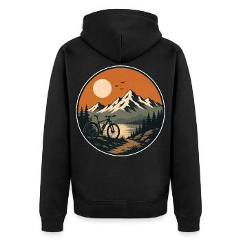 Bergsee Sonnenuntergang Fahrrad - Unisex Premium Bio Zip Hoodie - Schwarz - Hinten - Nico (187cm)