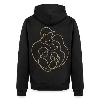 Familie vereint im Herzen – Vatertags-Muttertagsgeschenk - Unisex Premium Bio Zip Hoodie - Schwarz - Hinten - Nico (187cm)