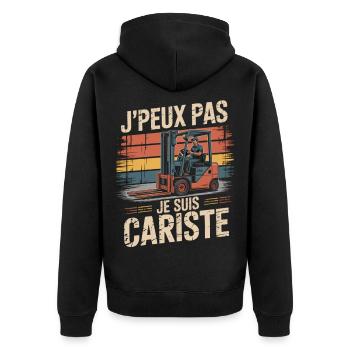 T-Shirt Humour Cadeau Cariste Original Collègues - Veste à capuche bio Premium Unisexe - noir - Dos - Nico (187cm)