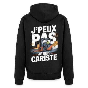 Humour Métier Logistique | T-Shirt Cariste Cadeau - Veste à capuche bio Premium Unisexe - noir - Dos - Nico (187cm)