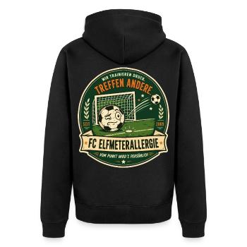 FC Elfmeterallergie - Unisex Premium Bio Zip Hoodie - Schwarz - Hinten - Nico (187cm)