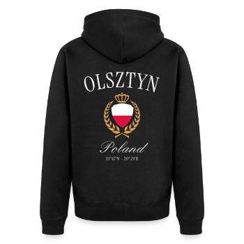 Olsztyn Polen Wappen Krone – Reise Souvenir - Unisex Premium Bio Zip Hoodie - Schwarz - Hinten - Nico (187cm)