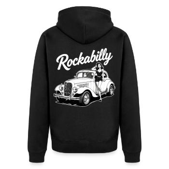 Rockabilly Pin-Up & Hot Rod Oldtimer Design - Unisex Premium Bio Zip Hoodie - Schwarz - Hinten - Nico (187cm)