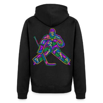 Eishockey Torwart Kinder Bunter Eishockeyspieler - Unisex Premium Bio Zip Hoodie - Schwarz - Hinten - Nico (187cm)