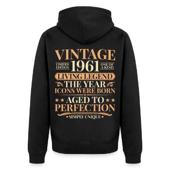 Légende vivante 1961 – 65e anniversaire Millésime - Veste à capuche bio Premium Unisexe - noir - Dos - Nico (187cm)