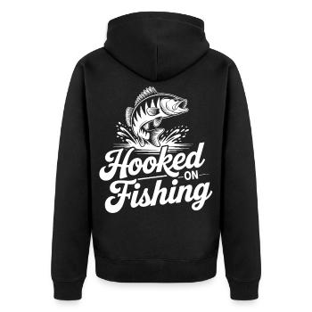 Hooked on Fishing - Unisex Premium Organic Zip Hoodie - black - Back - Nico (187cm)