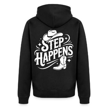 Line Dance Step Happens Western Design - Unisex Premium Bio Zip Hoodie - Schwarz - Hinten - Nico (187cm)