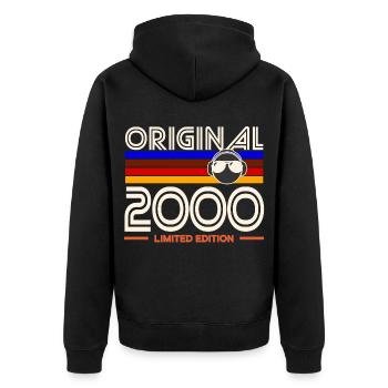 Originale limitierte Edition der 2000er Jahre - Unisex Premium Bio Zip Hoodie - Schwarz - Hinten - Nico (187cm)