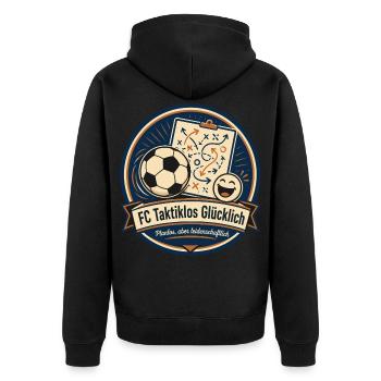 FC Taktiklos Glücklich - Unisex Premium Bio Zip Hoodie - Schwarz - Hinten - Nico (187cm)