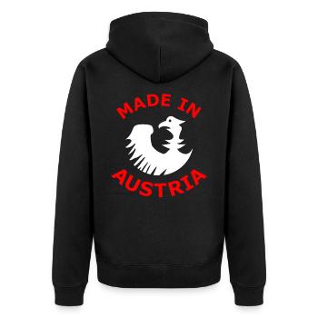 Made in Austria Eagle Logo Silhouette - Unisex Premium Organic Zip Hoodie - black - Back - Nico (187cm)