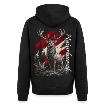Hirsch im Wald – Rustikal Illustration - Unisex Premium Bio Zip Hoodie - Schwarz - Hinten - Nico (187cm)
